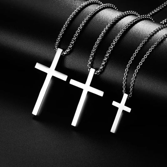 “Stainless Steel Cross Pendant Necklace - Minimalist Silver Jewelry for All.”