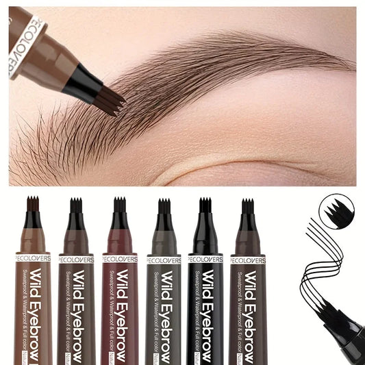 “Waterproof 4-Tip Eyebrow Pen – 6 Colors, Long-Lasting Tattoo Effect for Natural Brows”