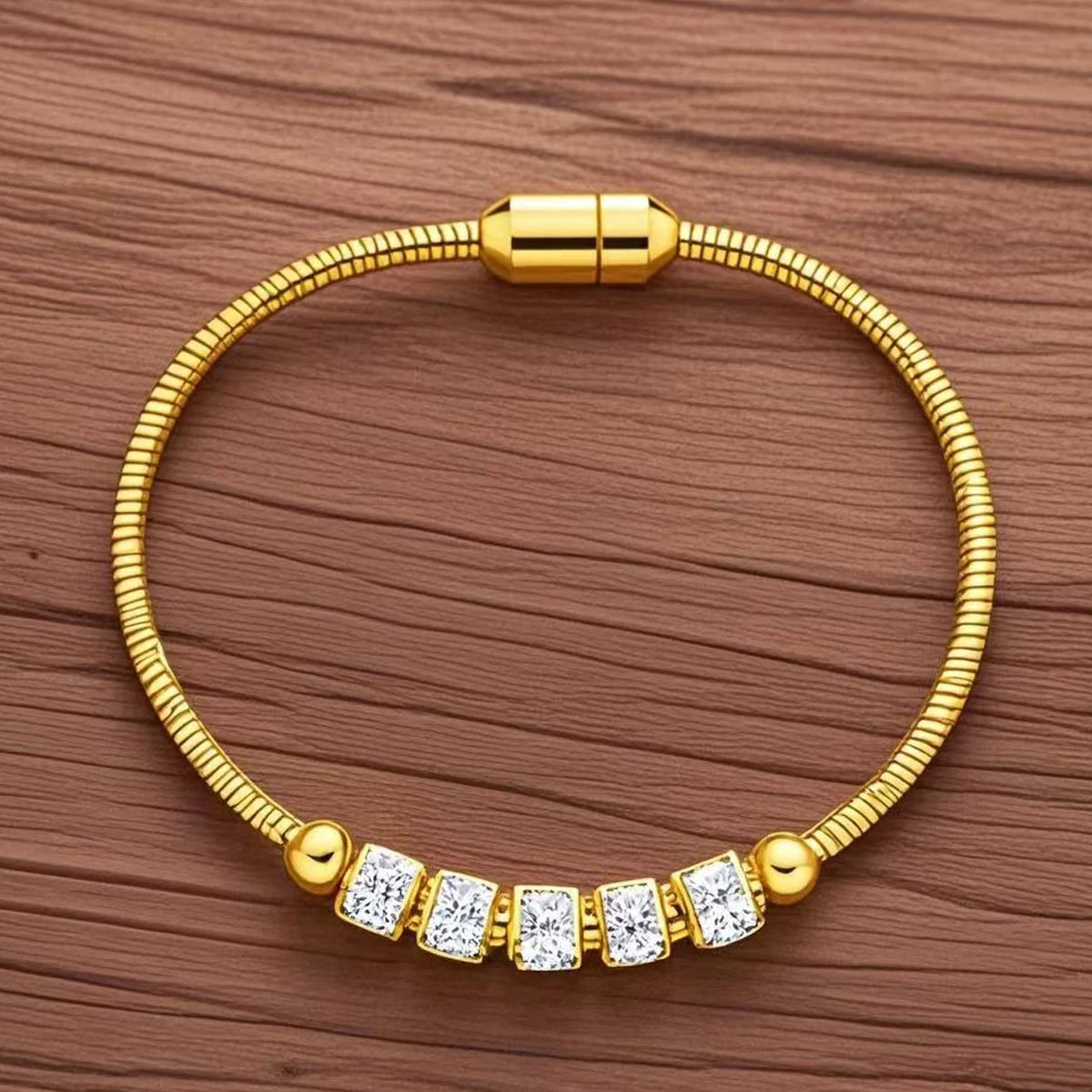 “316L stainless steel gold rhinestone bracelet, magnetic clasp, stylish women’s jewelry gift.”
