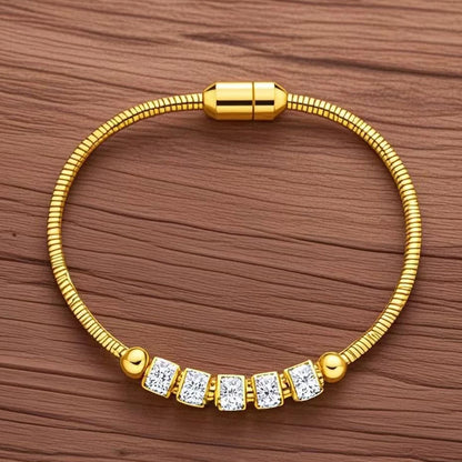 “316L stainless steel gold rhinestone bracelet, magnetic clasp, stylish women’s jewelry gift.”