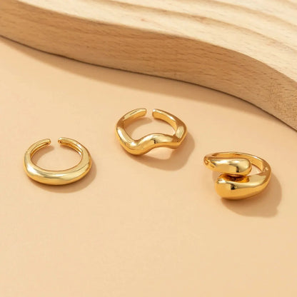 “3Pcs Geometric Wave Shaped Ring Set – Trendy, Irregular, Adjustable Open Rings for Women”