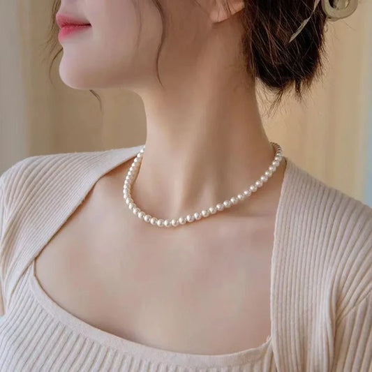 “New Vintage White Pearl Choker Necklace - Elegant Design for Women, Wedding & Party Gift.”