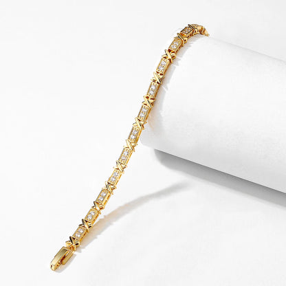 “Elegant X Cross Zirconia Charm Bracelet for Women and Men, Luxury Wedding Party Jewelry.”