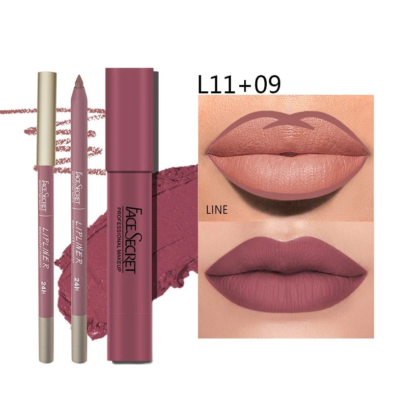 “Matte Lipliner & Lipstick Set – Waterproof, Long-Lasting, Soft Matte Color for Women”