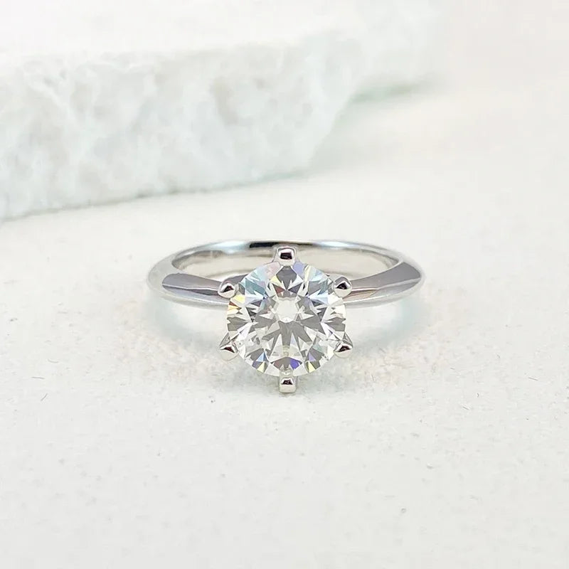 “5-carat Moissanite ring, sterling silver, white gold, D color, engagement jewelry.”