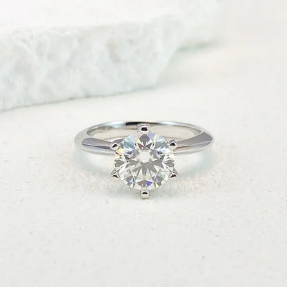 “5-carat Moissanite ring, sterling silver, white gold, D color, engagement jewelry.”