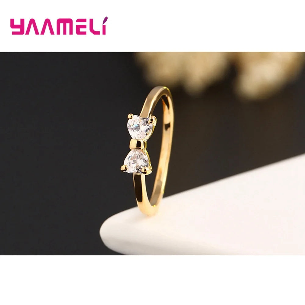 “Luxury Austria Crystal 925 Silver Gold Bow Ring Women Wedding Engagement Jewelry.”