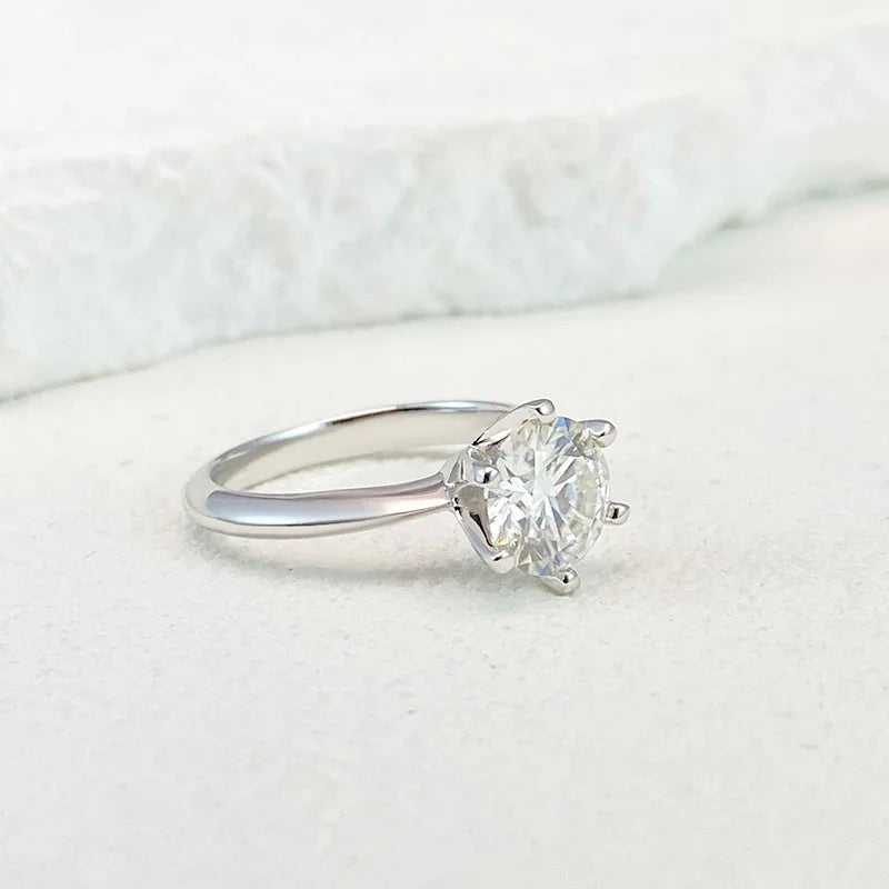 “5-carat Moissanite ring, sterling silver, white gold, D color, engagement jewelry.”