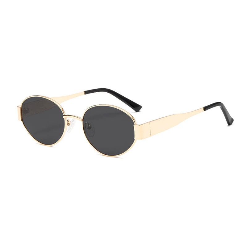 “Retro oval sunglasses, luxury metal frame, classic unisex design for driving.”
