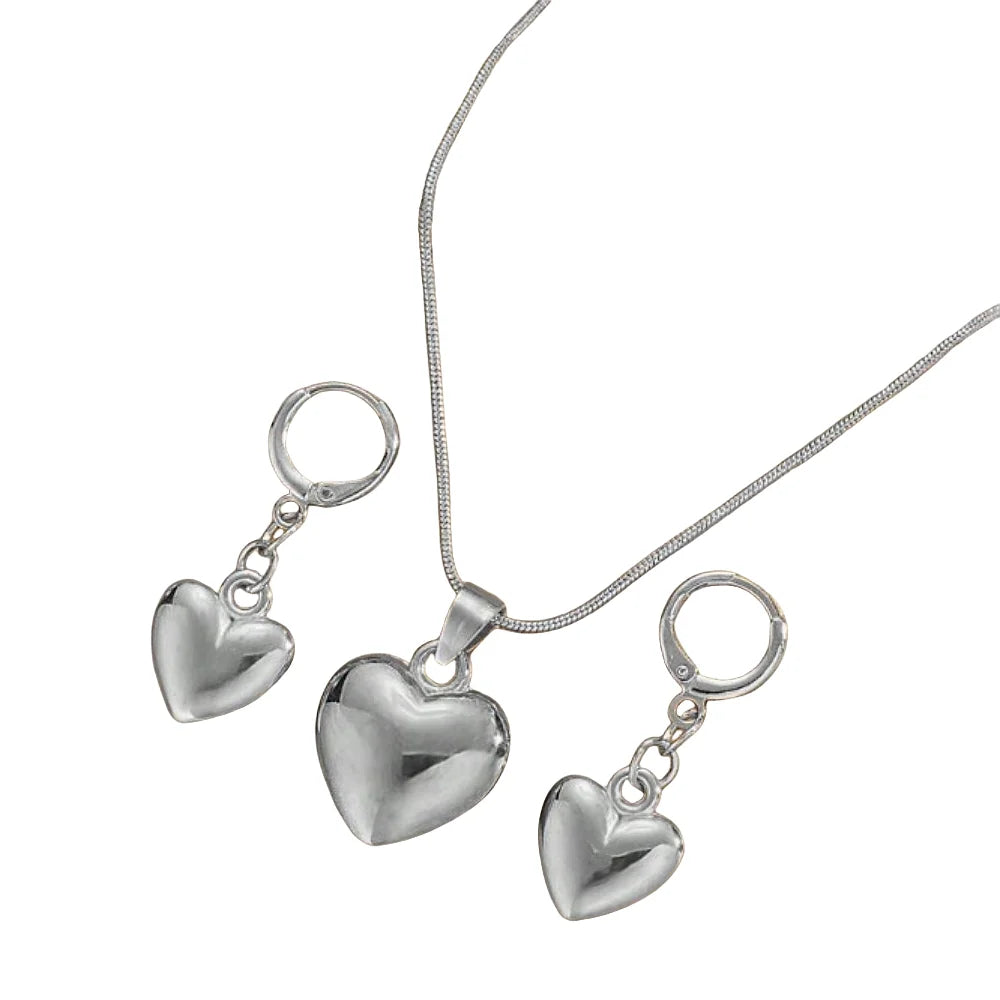 “Glossy Gold-Plated Love Heart Earrings & Necklace Set - Simple Dainty Jewelry for Women.”