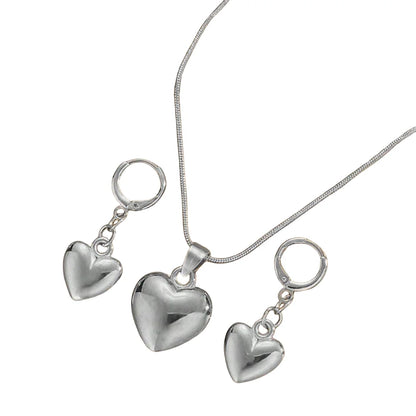 “Glossy Gold-Plated Love Heart Earrings & Necklace Set - Simple Dainty Jewelry for Women.”