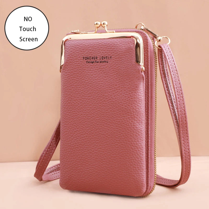 “Women’s soft leather crossbody handbag with touch screen phone purse, small wallet.”