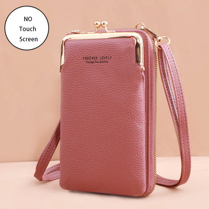 “Women’s soft leather crossbody handbag with touch screen phone purse, small wallet.”