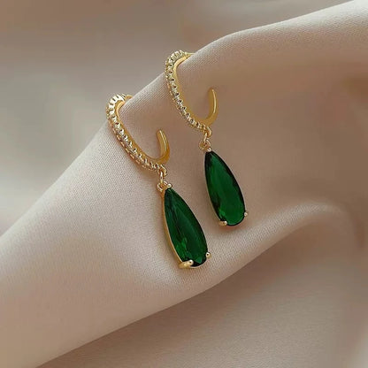 “Huitan Pear Green CZ Drop Earrings - Gold Color Luxury Jewelry for Women.”