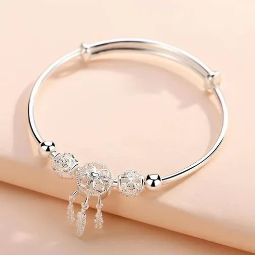 “Luxury 925 sterling silver star beaded double-layer adjustable bracelet for women.”