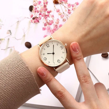 "Women Watches Ladies Casual Arabic Numbers Leather Analog Quartz Watch"