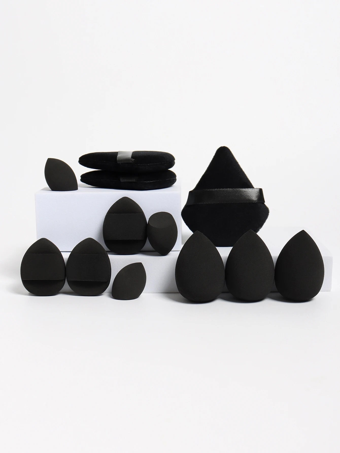 “12-piece makeup sponge set: powder puffs, air cushion puffs, and beauty eggs.”
