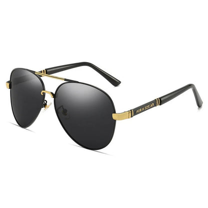 “Polarized aviator sunglasses, lightweight frame, UV400 protection, perfect for fishing and sun.”