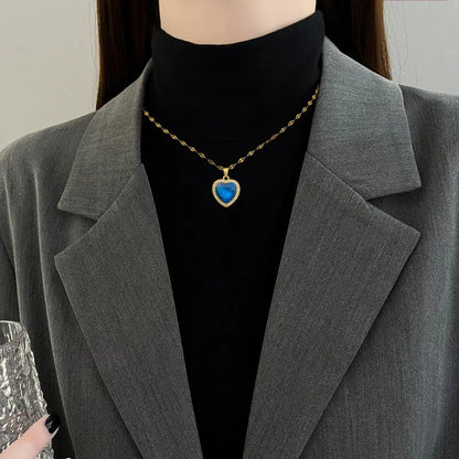 “Women’s 316L Stainless Steel Heart Pendant with Big Blue Zircon Stylish Gift”