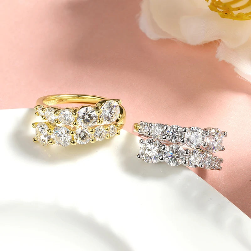 “Full Moissanite ring, 10 gems, 925 sterling silver, flawless wedding band.”