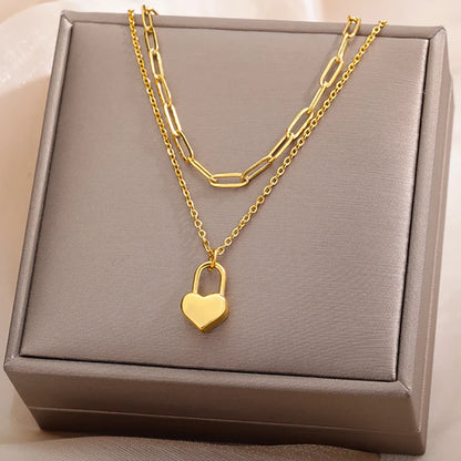 “316L Stainless Steel Heart Necklace - Multilayer Gold Goth Jewelry.”