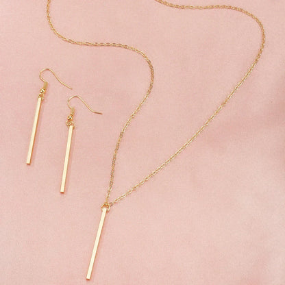 “Elegant Gold Stick Jewelry Set - Necklace & Earrings for Women.”