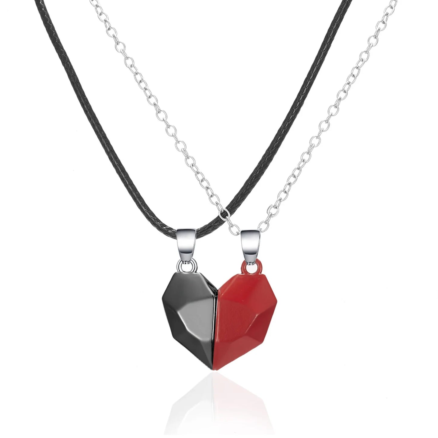 “Simple Couple Pendant Necklace – Electrocardiogram & Magnetic Heart Design, Valentine’s Day Gift”