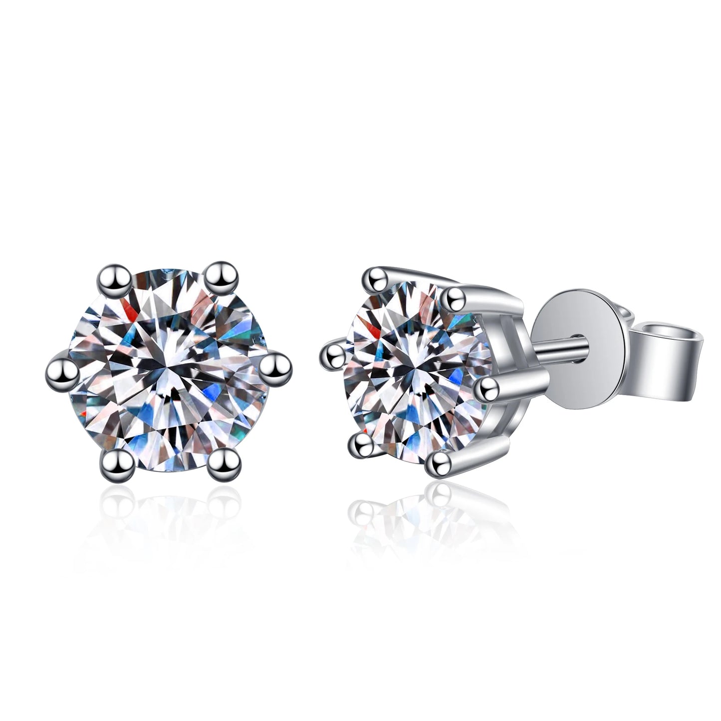 “925 Sterling Silver Six-Claw Moissanite Earrings, Elegant Design, Authentic Jewelry.”