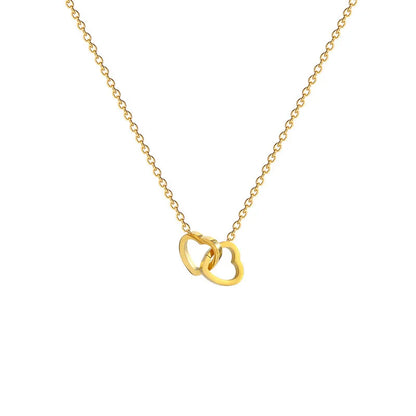 “Classic Double Heart Pendant Necklace – Gold Plated Stainless Steel, Fashion Jewelry for Women & Girls”