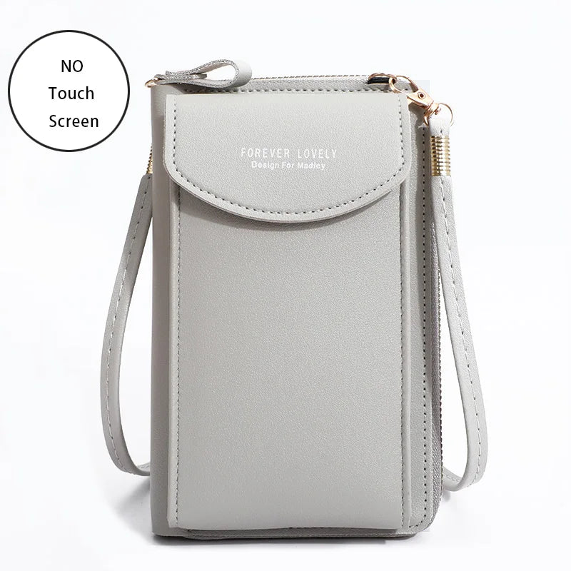 “Women’s soft leather crossbody handbag with touch screen phone purse, small wallet.”