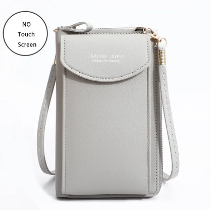 “Women’s soft leather crossbody handbag with touch screen phone purse, small wallet.”