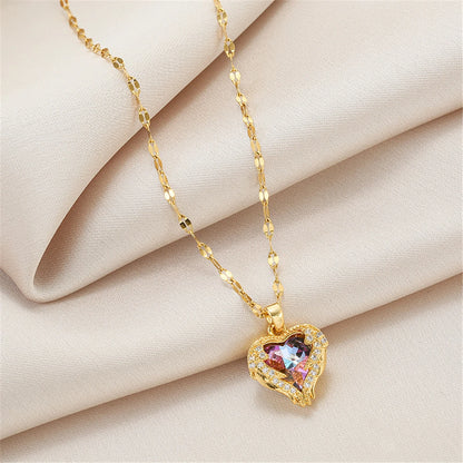“Top Luxury Colorful Crystal Ocean Heart Pendant Necklace - 316L Stainless Steel Jewelry.”