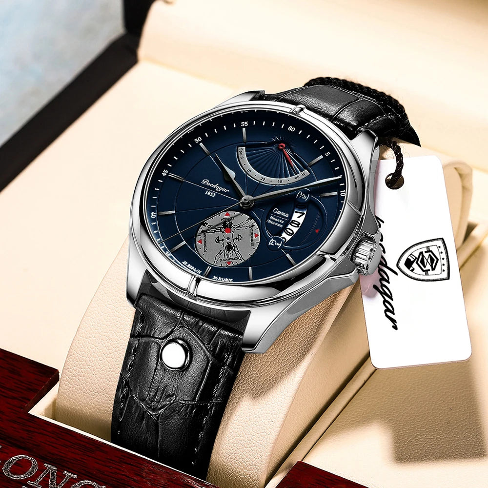 “Luxury Men’s Quartz Watch Waterproof Luminous Date Leather Fashion Wristwatch”