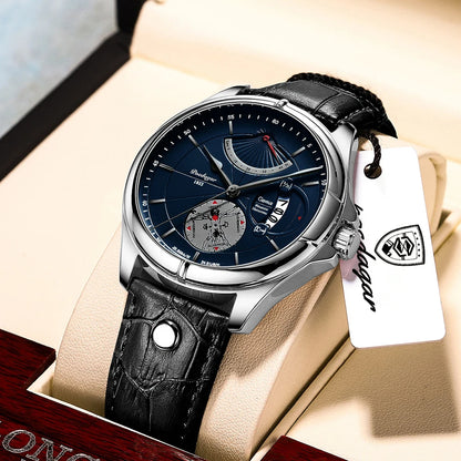 “Luxury Men’s Quartz Watch Waterproof Luminous Date Leather Fashion Wristwatch”