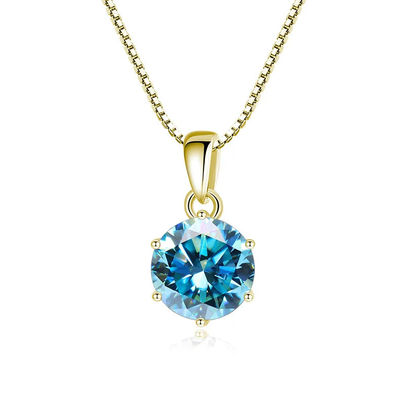 “1CT Real Moissanite Pendant Necklace, Royal Blue, Sterling Silver Wedding Jewelry.”