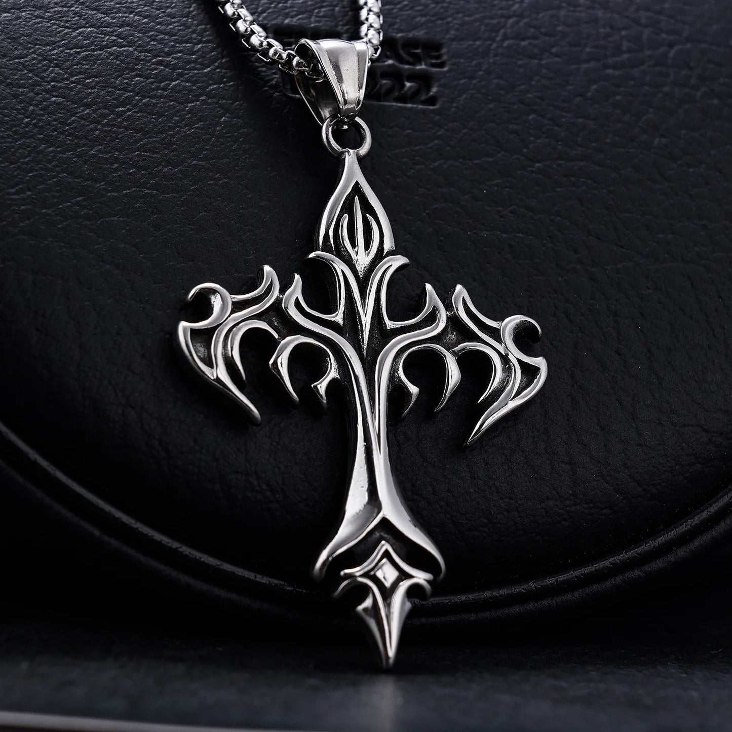 “Stainless Steel Flame Retro Cross Pendant Necklace - Titanium Steel for Men.”