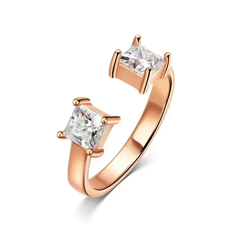 “1CTTW 4.5mm Princess-Cut Moissanite Ring, Adjustable Sterling Silver Wedding Band.”
