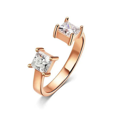 “1CTTW 4.5mm Princess-Cut Moissanite Ring, Adjustable Sterling Silver Wedding Band.”