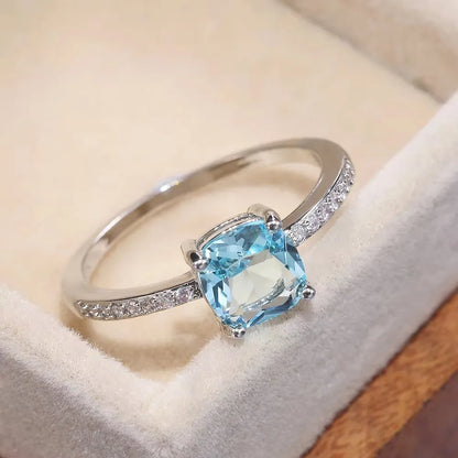 “925 Silver Ring High Carbon Ice Cut Zircon Sapphire Square Fashion Jewelry Gift.”