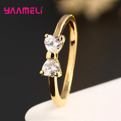 “Luxury Austria Crystal 925 Silver Gold Bow Ring Women Wedding Engagement Jewelry.”