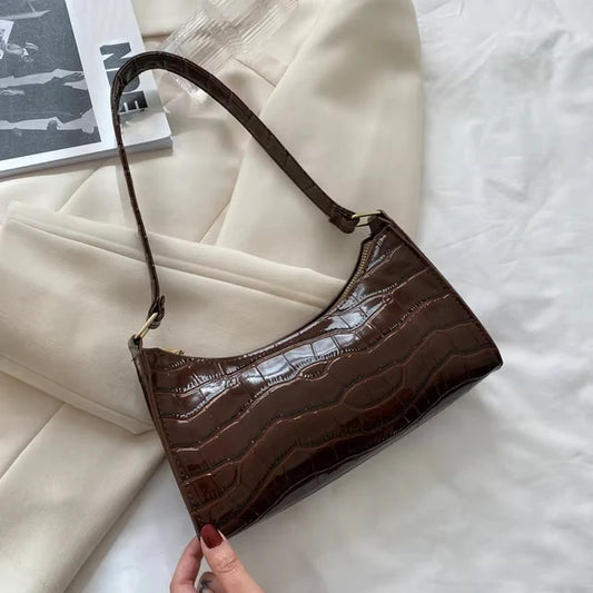 “Fashion PU Leather Bags for Women, Alligator Pattern Small Underarm Messenger Purse.”