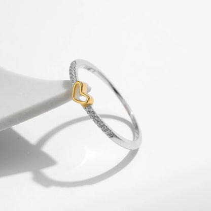 “925 Sterling Silver Simple Romantic Heart Finger Ring Trendy Metallic Contrast Design Jewelry.”