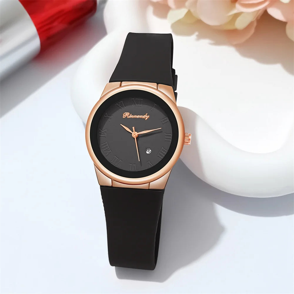 “Simple Roman Numerals Quartz Watch, Casual Silicone Strap, Stylish Ladies’ Wristwatch.”