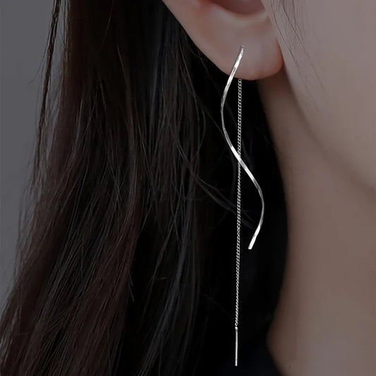 “1 Pair Long Tassel Threader Earrings for Women - Simple Party Jewelry.”