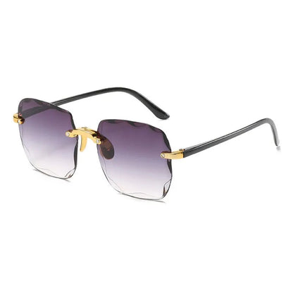 “Square frameless women’s sunglasses with classic gradient lenses.”