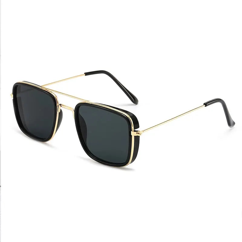 “Fashion metal square-frame sunglasses, retro European style, UV protection, Korean-inspired design.”