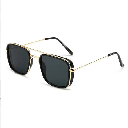 “Fashion metal square-frame sunglasses, retro European style, UV protection, Korean-inspired design.”