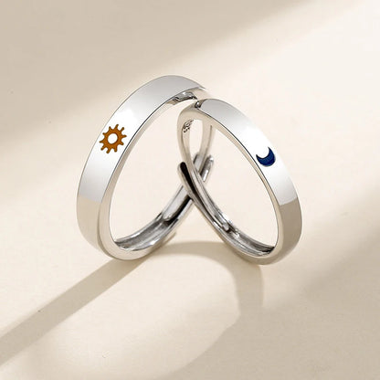 “Simple Couple Rings - Silver Sun & Moon Adjustable Open Ring for Men & Women.”