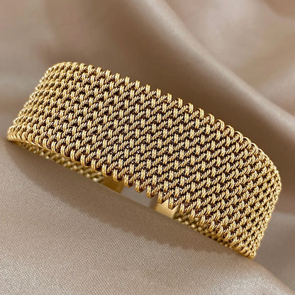 “Vintage Braided Mesh Cuff, Stainless Steel Waterproof Jewelry, Daily Party Gifts”