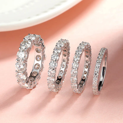 “Full Moissanite wedding band, 2-5mm, 925 sterling silver, classic eternity ring.”